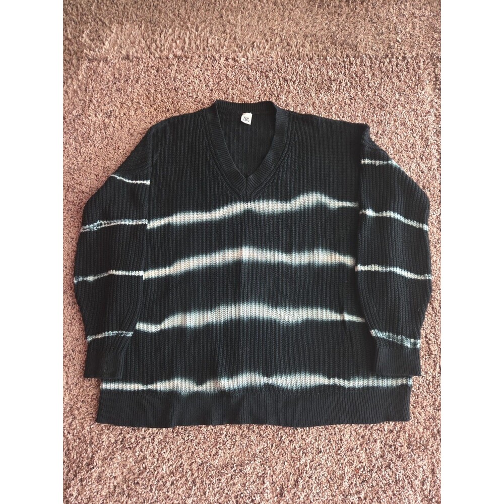 Sew In Love V Neck Cardigan Pullover Sweater XL Black Tie Dye Stripe Cotton